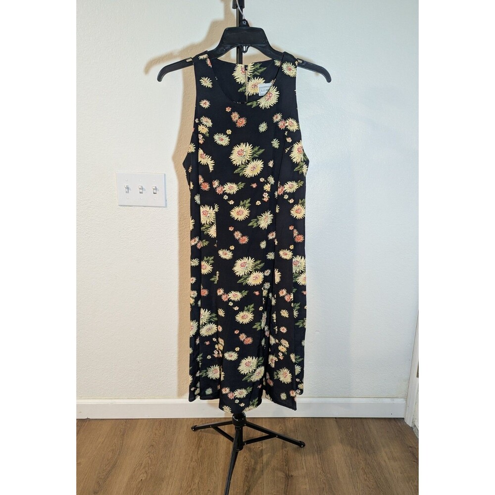 Whimsigoth 90s Sunflower Dress Vintage E.D. Michaels Rayon Black Floral 6